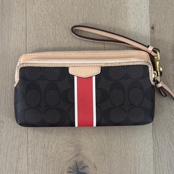 Coach Black and Red Stripe Wristlet - Picture 1 of 4